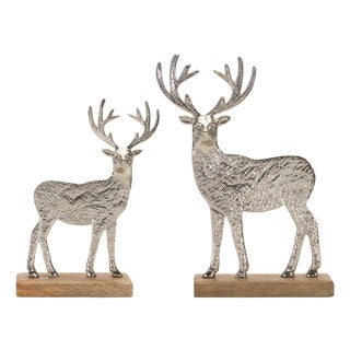 Metal Deer Silhouette with Wood Base (Set of 2) For Sale