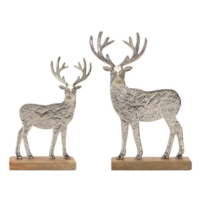 Metal Deer Silhouette with Wood Base (Set of 2) For Sale