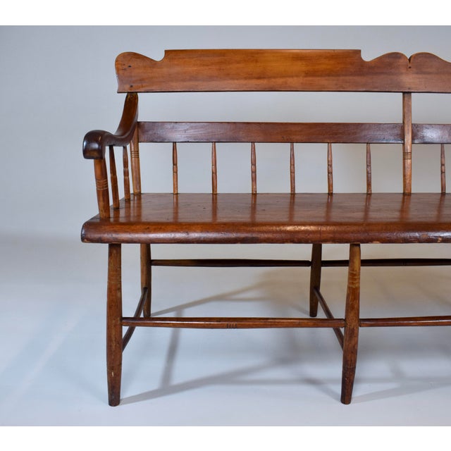 American Half Spindle Back Mid 19th C. Pine, Poplar Bench For Sale - Image 15 of 18