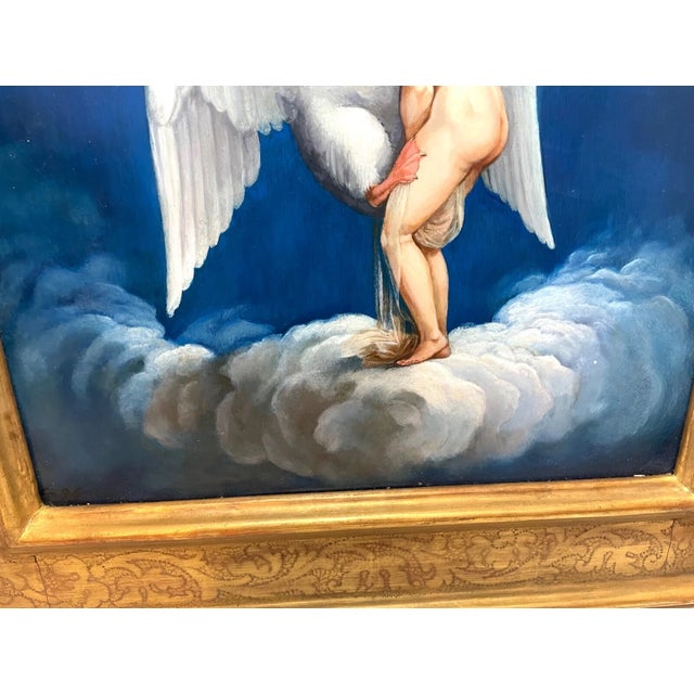 Blue Vintage Original Nude Lady With Swan Whimsical Whimsy Oil Painting on Copper For Sale - Image 8 of 12