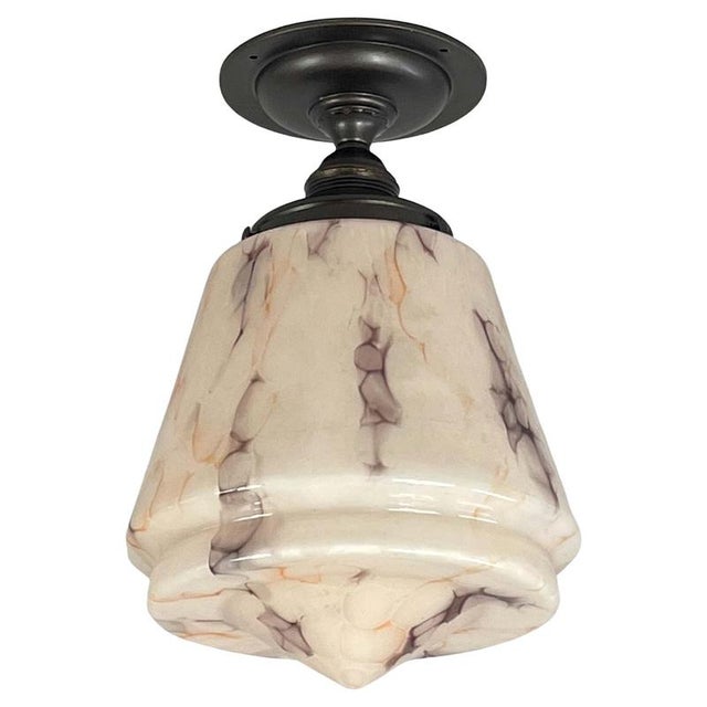 Art Deco Marbled Opaline and Brass Flush Mount, Germany, 1930s For Sale - Image 16 of 16