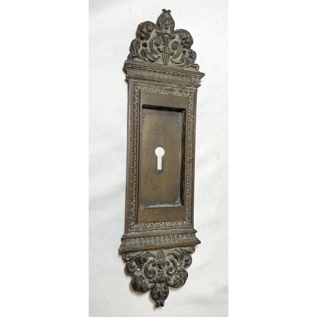 Large Antique Ornate 1800s Gilt Bronze Key Escutcheon Door Hardware Plaque Mount For Sale - Image 9 of 9