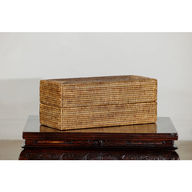 Long Rectangular Woven Rattan Lidded Box for Decorative Storage in Country Style For Sale - Image 4 of 18