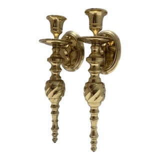 Vintage Brass Candleholder Sconces, Pair For Sale