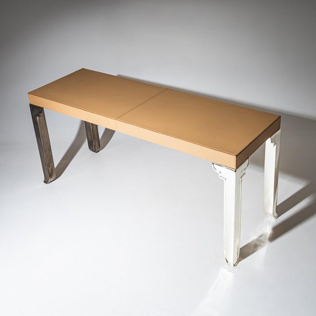 Console Table in Leather and Stainless Steel, 2000s For Sale - Image 3 of 9