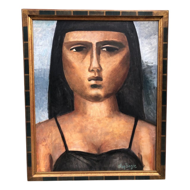 Oleg Zinger, Portrait of a Woman, 1980s, Oil Painting on Canvas For Sale