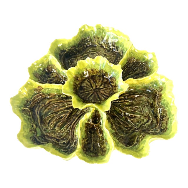 Vintage 1950s Hedi Schoop Ruffled Edge Green Appetizer Dish With Dipper For Sale