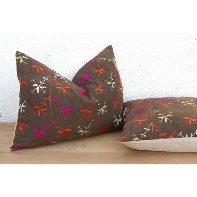 19th Century The Amritsar Duo, Antique Phulkari Lumbar Pillow Covers For Sale - Image 5 of 7