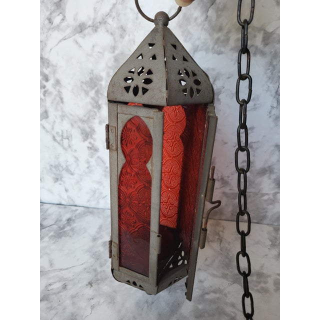 1990s Metal Moroccan Red Glass Lantern For Sale - Image 9 of 9