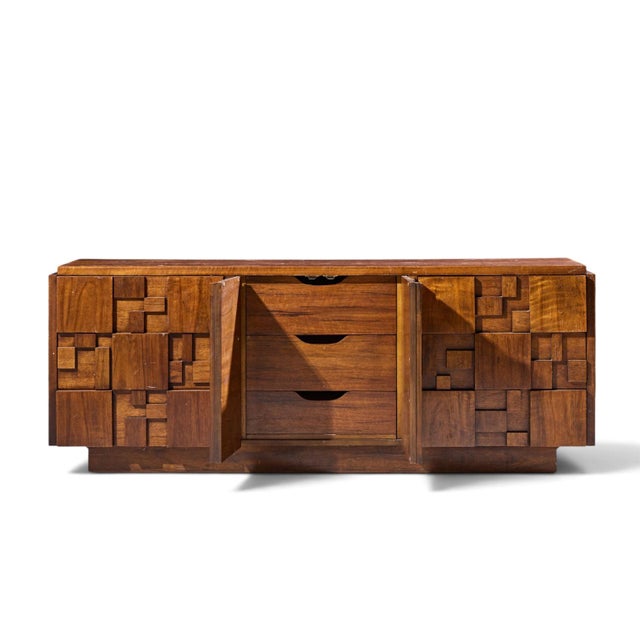 Brown Lane Staccato Brutalist Mid Century Walnut Lowboy Dresser For Sale - Image 8 of 10