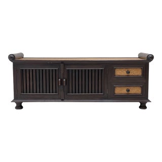 Vintage Wood Bench With Cabinet Storage For Sale