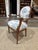 Pair of Antique Louis XVI Style Fauteuils Carved Walnut Arm Chairs Blue Monkey Palm Toile For Sale - Image 4 of 7