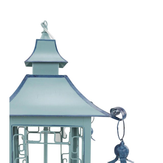 Early 21st Century Vintage Double Pagoda Blue Three Light Chandelier For Sale - Image 5 of 7