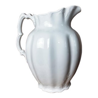 Antique 19th Century Large White Ironstone Pitcher Johnson Bros England For Sale