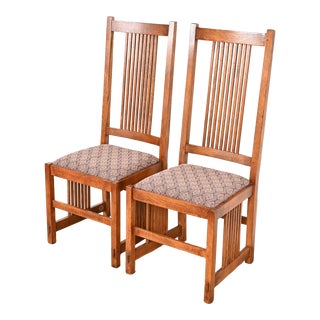 Stickley Mission Oak Arts & Crafts Spindle Dining Chairs or Side Chairs, Pair For Sale