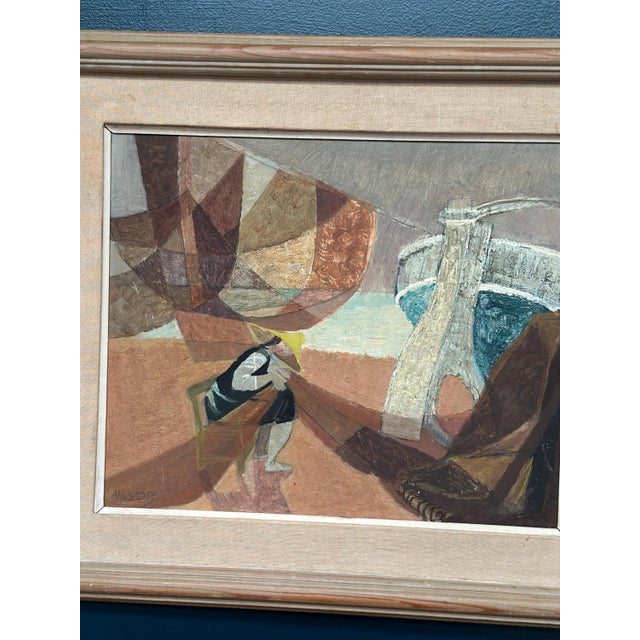Nils Öst, Figure with Boats, 1950s, Oil Painting on Panel, Framed For Sale - Image 13 of 18