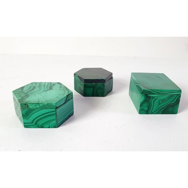 Mid-Century Modern Malachite Miniature Boxes, 1980s, Set of 3 For Sale - Image 6 of 7