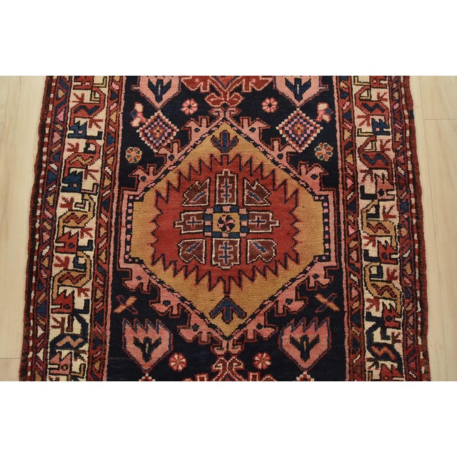 1970s Karajeh Runner 3’3” X 10’9” Blue Wool Semi-Antique Tribal Hand-Knotted Rug For Sale - Image 5 of 14