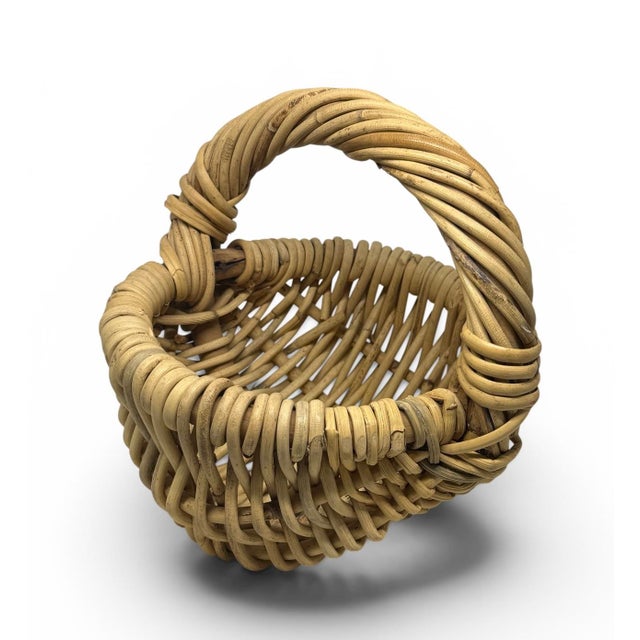 Vintage Small French 9” Handwoven Thick Wicker Gathering Basket For Sale In Washington DC - Image 6 of 12