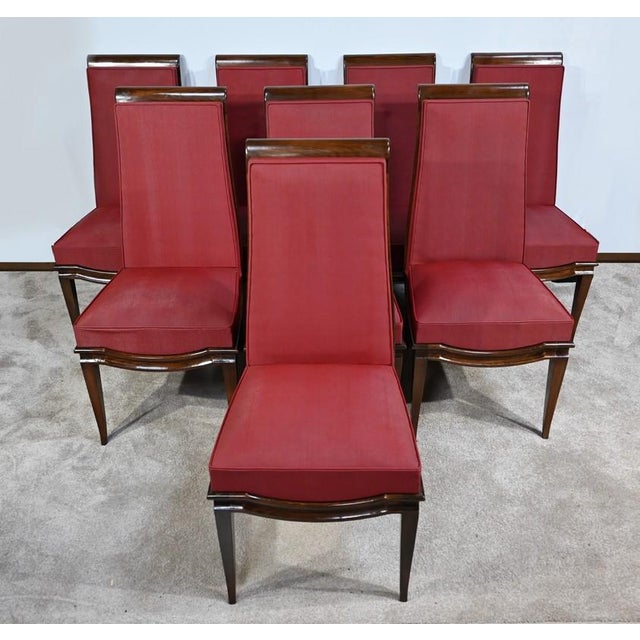 Art Deco Dining Chairs in Beech attributed to J. Leleu for Maison Leleu, 1940s, Set of 8, in Flawless conditions. Designed...