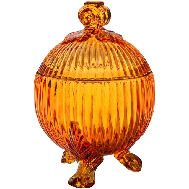 Striking midcentury heavy crystal footed candy dish and centerpiece. Elegantly handblown with elaborate textured pattern...