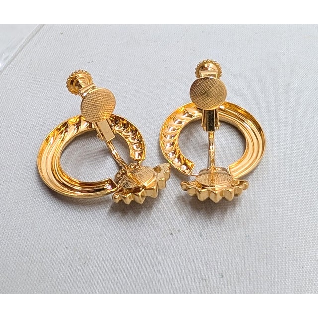 Gold Vintage 1980s Signed Napier Goldtone Hoop Clip Earrings-2 Pieces For Sale - Image 8 of 9