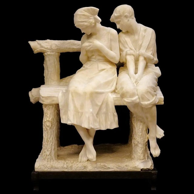 Early 20th Century Umberto Stiaccini Attributed Alabaster Sculpture of Courting Couple For Sale - Image 5 of 7
