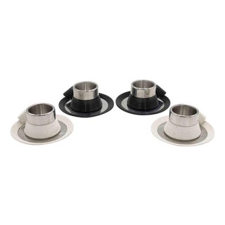 Stainless Steel Espresso Cups Set with Plates by Carlo Giannini, 1970s, Set of 4 For Sale