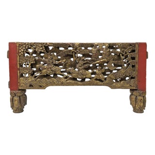 Chinese Vintage Wood Golden Relief Carving Wall Hanging Art Plaque For Sale