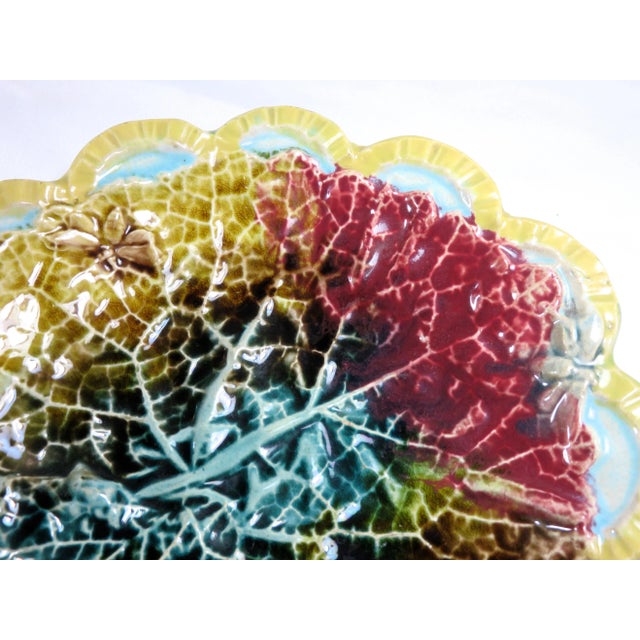 Antique American Victorian Majolica Leaf Motif Serving Dish For Sale - Image 4 of 13