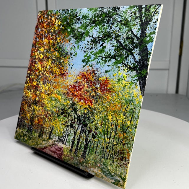 Enhance your space with this captivating original acrylic painting. Featuring a vibrant country lane on an beautiful...