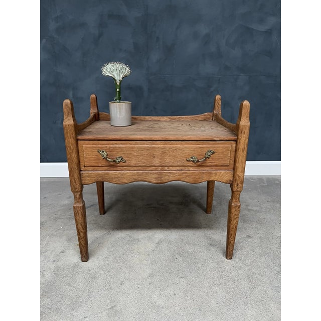 Tan Vintage Oak Nightstand with Brass Handle by Henning Kjærnulf, 1950s For Sale - Image 8 of 8