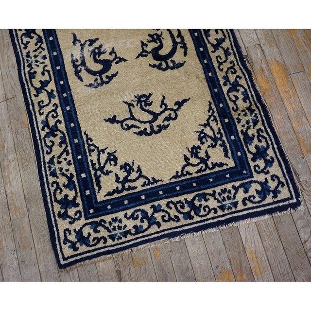 1850s Beige Field Medallion Dragon Antique Chinese Ningxia Runner Rug For Sale - Image 9 of 9