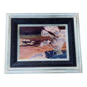 1940’s Original Rustic California Impressionist Beach Seascape Painting Vintage Frame