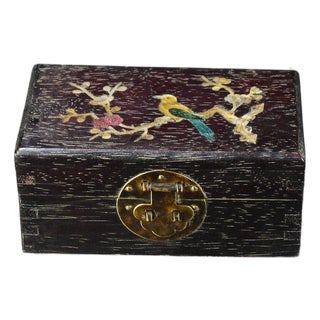 Rosewood Jewelry Box With Mother of Pearl Inlay – Magpie & Plum Blossom Motif For Sale