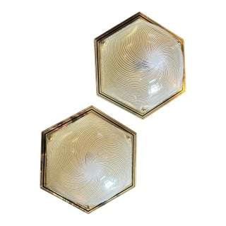 A Pair of 1970s Mid-Century Modern Hexagonal Italian Huge Wall Sconces For Sale