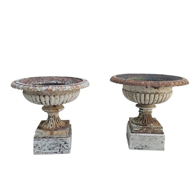 Large Cast Iron Garden Vases on Bases, 19th Century, Set of 2 For Sale - Image 18 of 18