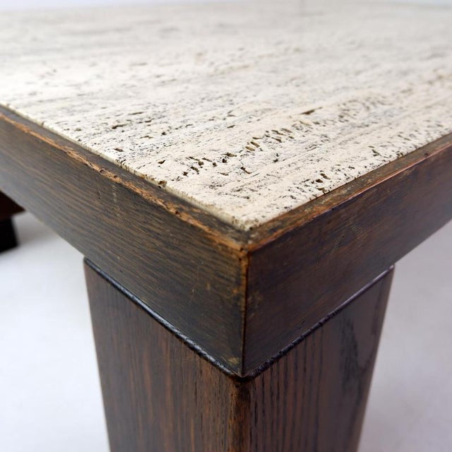 Large Coffee Table in Wood with Travertine Top For Sale - Image 12 of 14