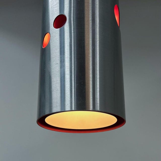 Cylinder Pendant Lamp with Aluminium with Red Perforations by Doria Leuchten, Germany, 1970s For Sale - Image 9 of 10