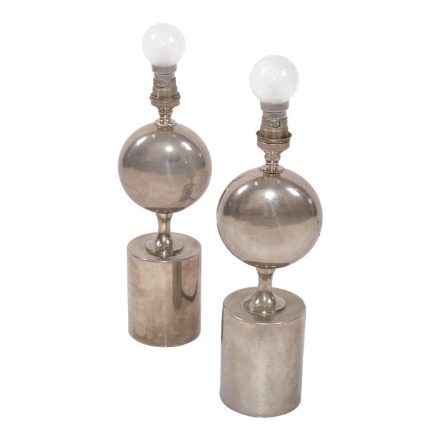 Philippe Barbier Mid-Century Modern Chrome Table Lamps Maison Barbier, Pair For Sale