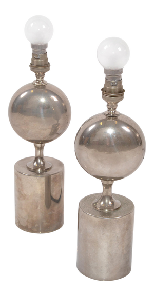 Philippe Barbier Mid-Century Modern Chrome Table Lamps Maison Barbier, Pair
