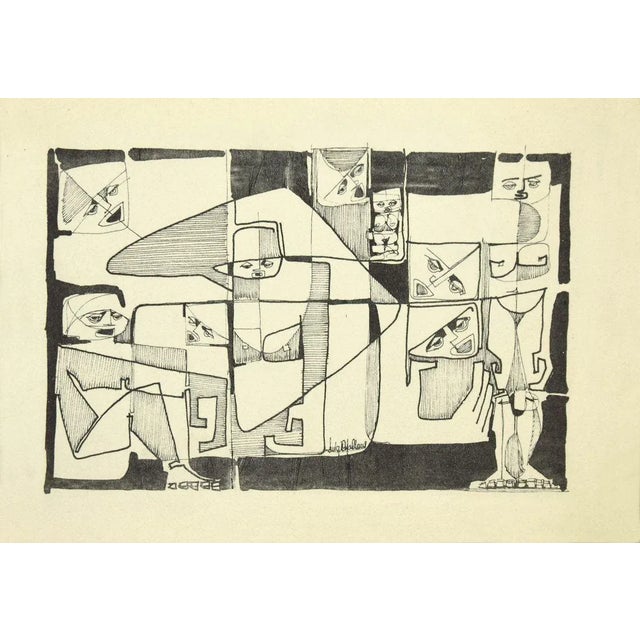 Composition is an original drawing artwork in China ink on cardboard, realized by Italian artist Luigi Cipallone. Signed...