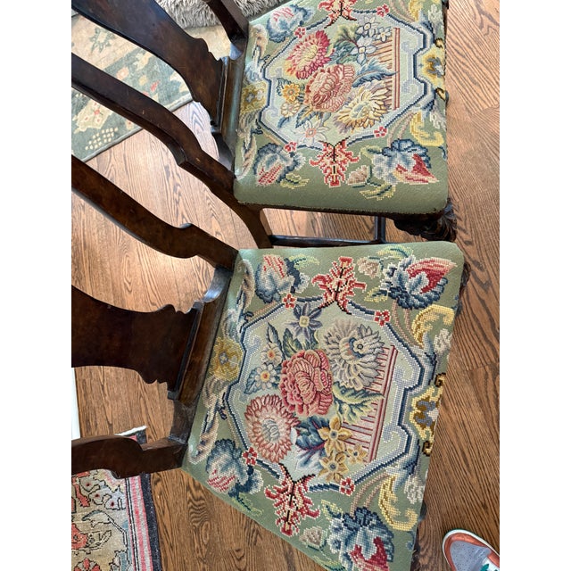 Late 20th Century Pair of Late 20th Century Queen Anne Side Chairs With Needlepoint Seats For Sale - Image 5 of 5