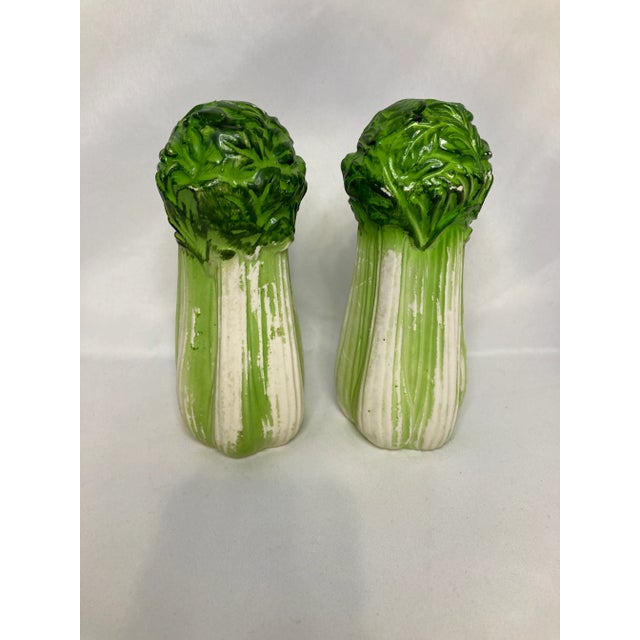 Ceramic Midcentury Ceramic Lettuce Salt & Pepper Shakers- A Pair For Sale - Image 7 of 7