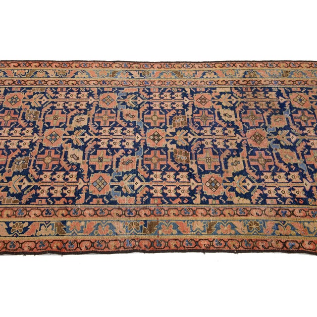 Antique Malayer Persian Wool Runner in Blue With Geometric Design For Sale - Image 4 of 8