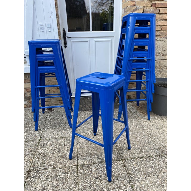 Blue Vintage Industrial Bar Stool in Blue by Xavier Pauchard for Tolix, 2010s For Sale - Image 8 of 18