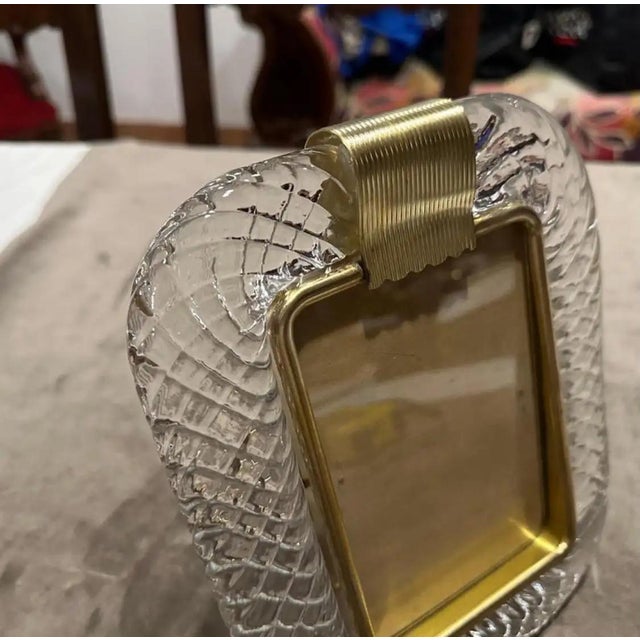 1990s 1990s Barovier Style Art Deco Clear Murano Glass and Brass Picture Frame For Sale - Image 5 of 8