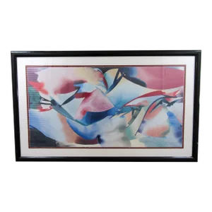 Peter Kitchell 1991 Modern Art "Inside-Out Umbrellas" Watercolor Painting 49x26