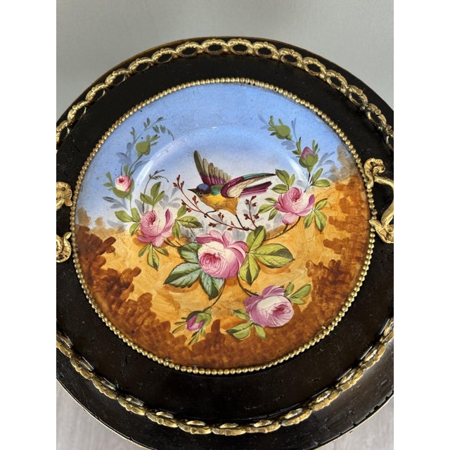 19th Century Napoleon III Jardinière in Ebonized Wood, Gilt Bronze and Hand-Painted Porcelain For Sale - Image 4 of 11