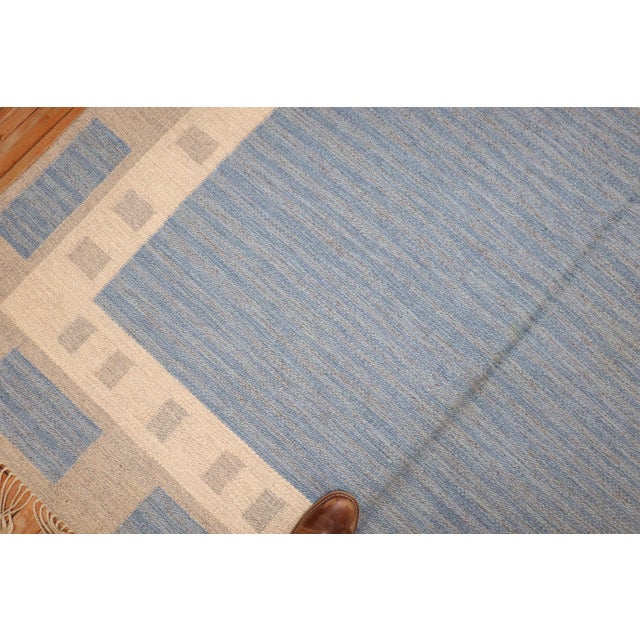 Mid-Century Modern Vintage Zabihi Collection Abstract Swedish Kilim Signed by MA - 6'6" x 10'3" For Sale - Image 3 of 10